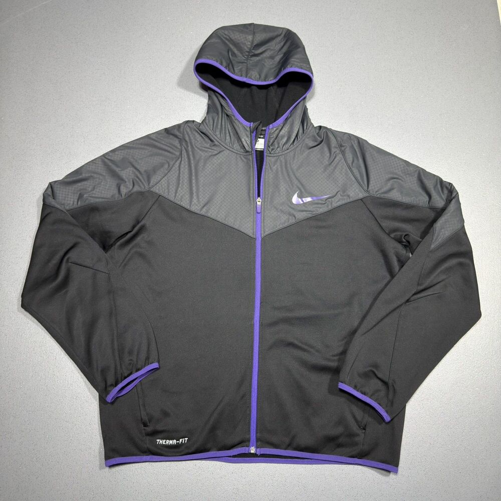 Nike Football Therma FIT Hoodie Mens XL Black Purple Full Zip Windrunner